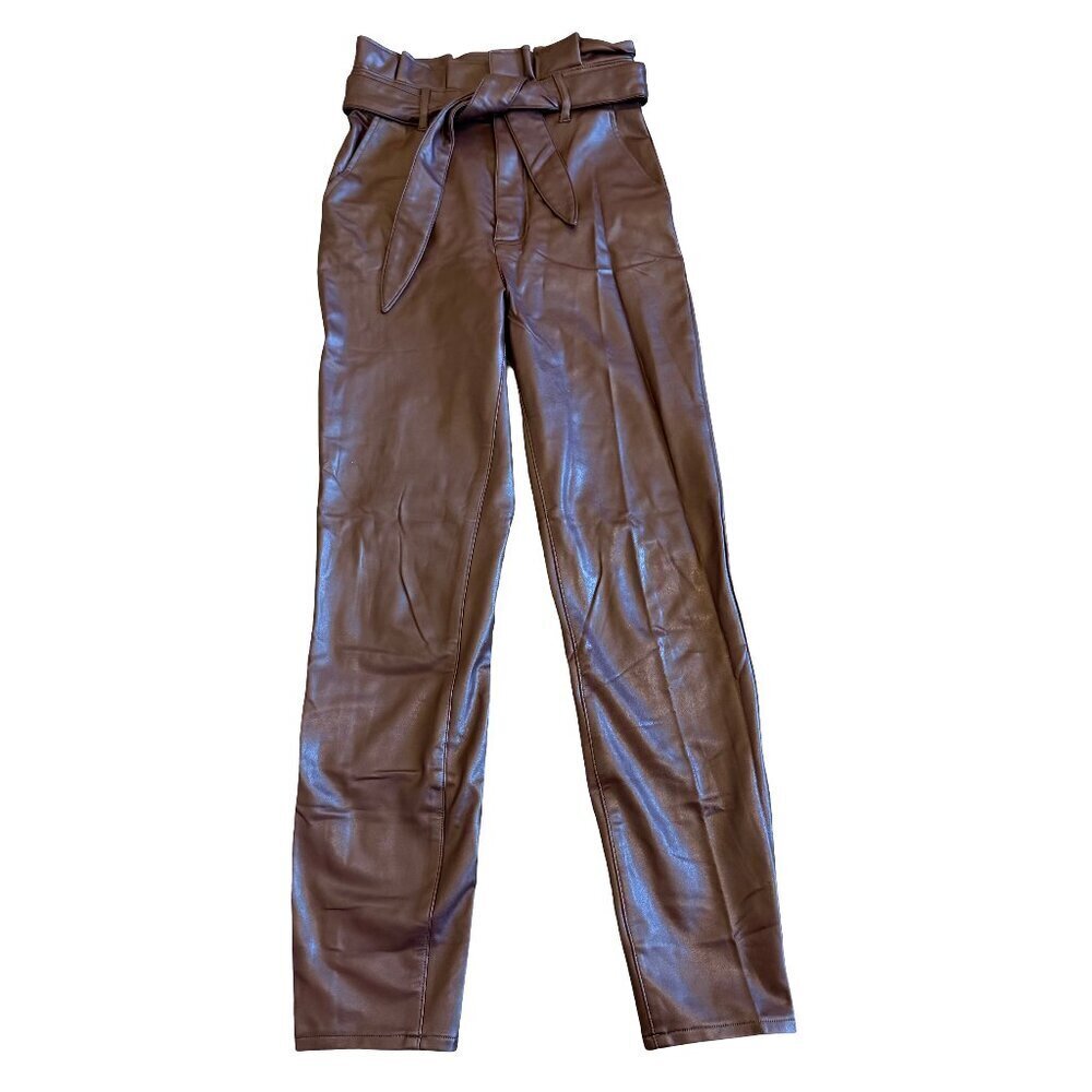 Abercrombie & Fitch Brown Vegan Leather Pants Straight Paperbag Waist Size XS